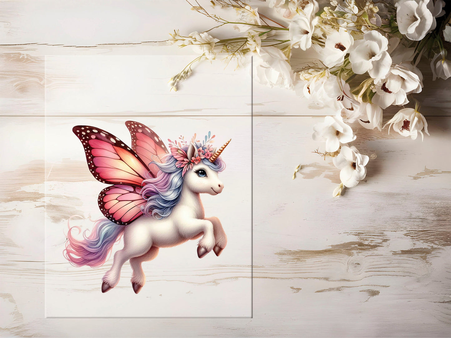 Auktion - Bügelbild - Einhorn Schmetterling #1297 - 15cm