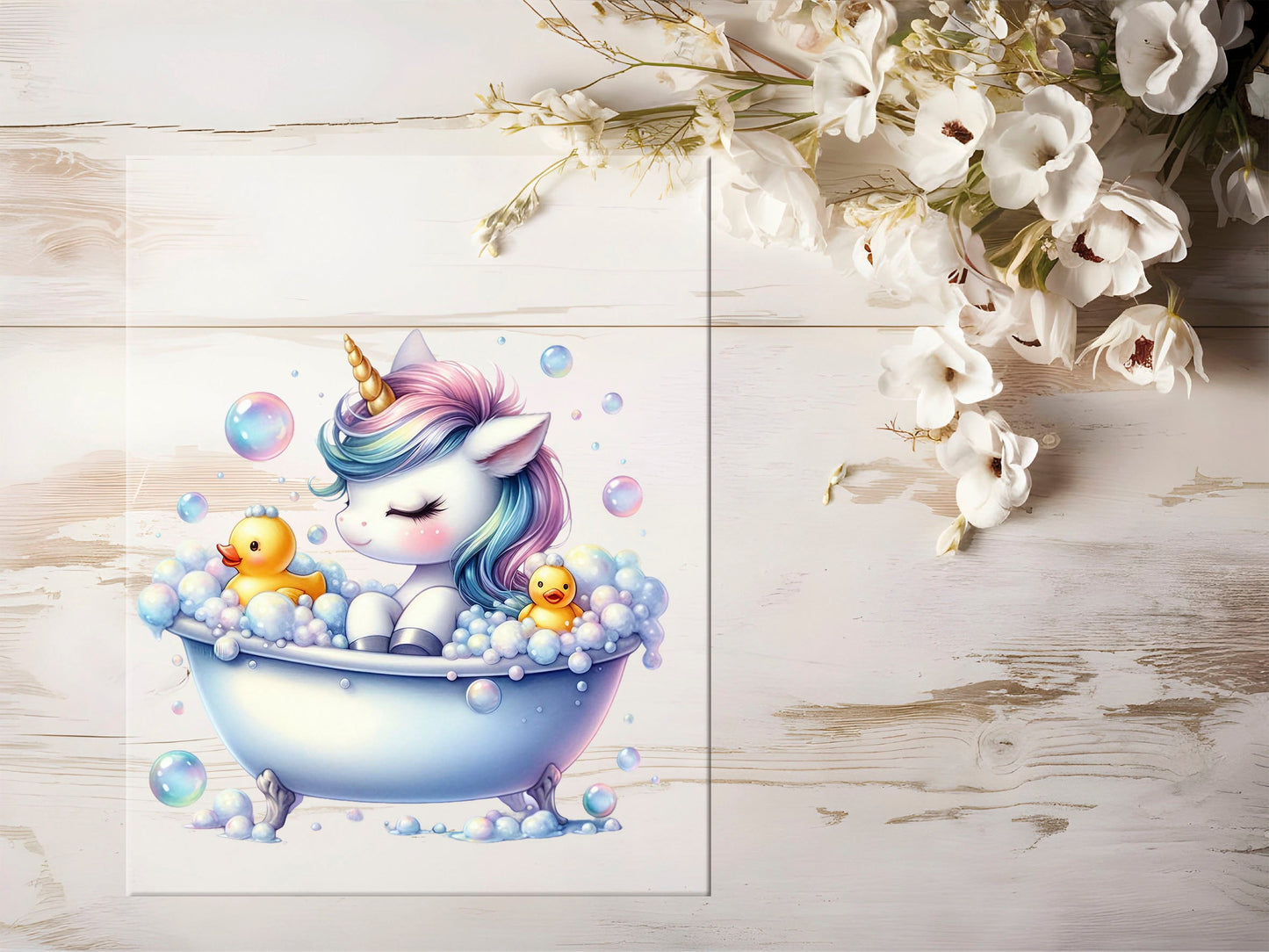 Auktion - Bügelbild - Einhorn Badewanne #1284 - 15cm