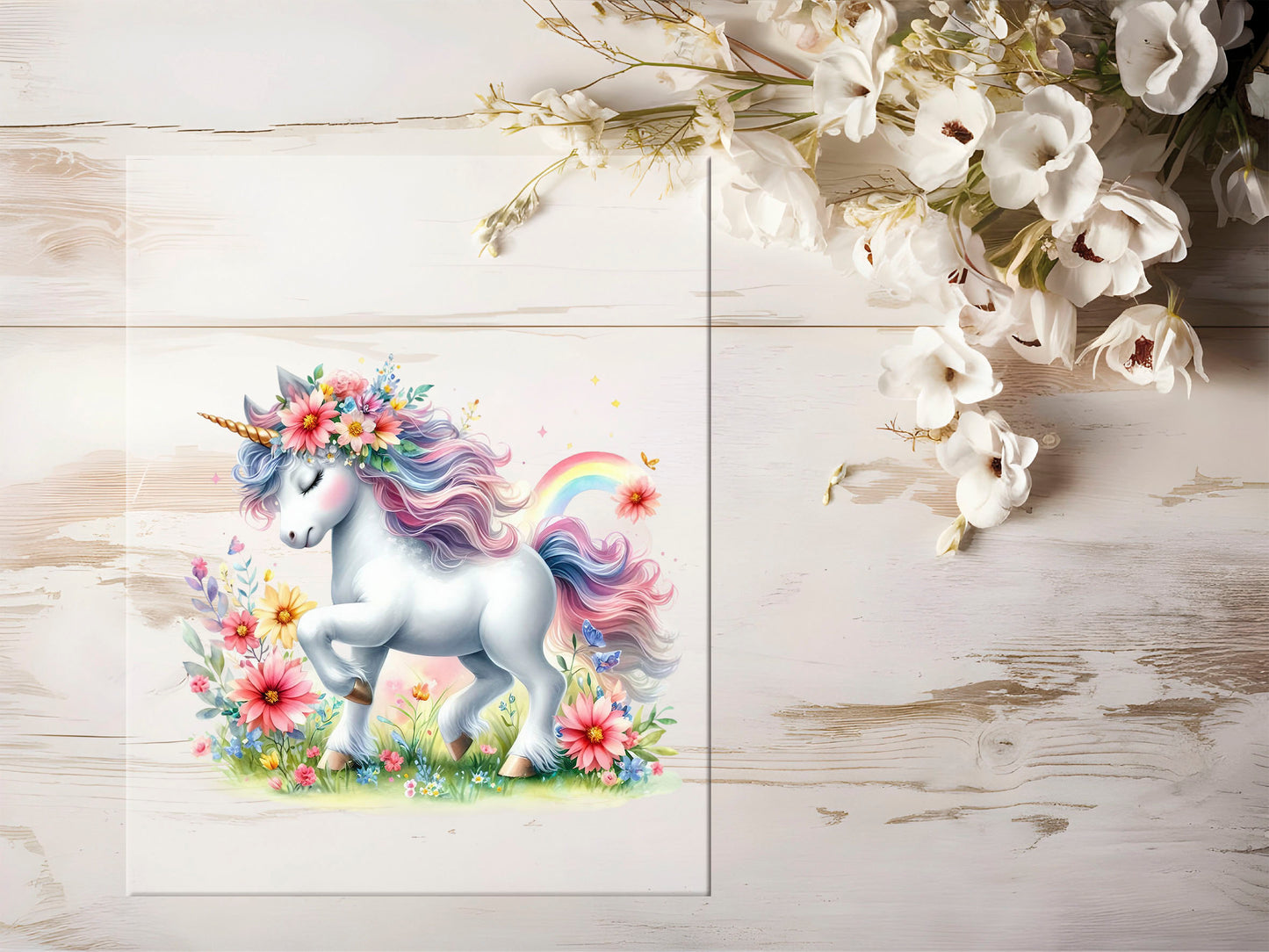 Bügelbild - Einhorn Blumen #1277