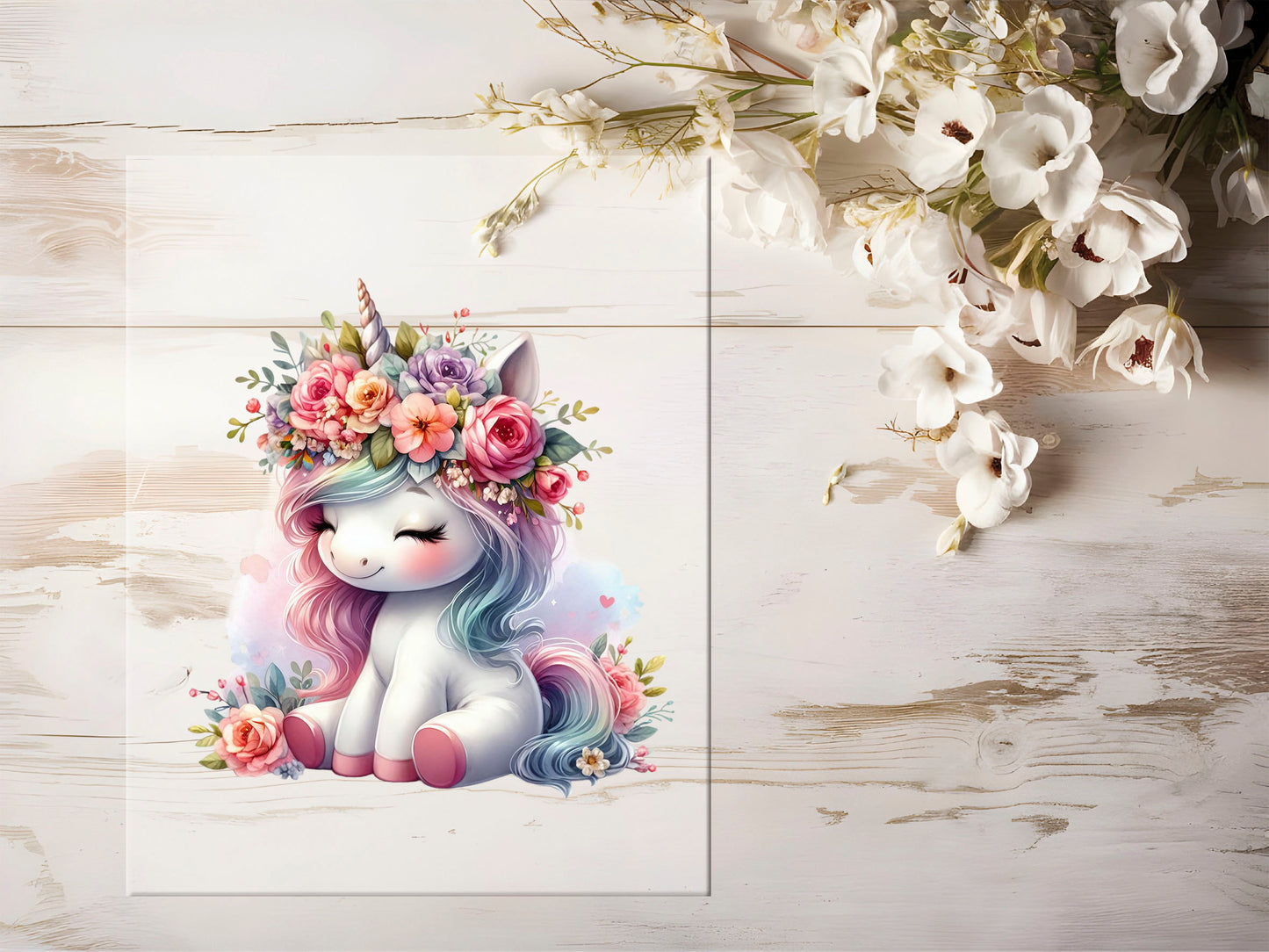 Bügelbild - Einhorn Blumen #1269