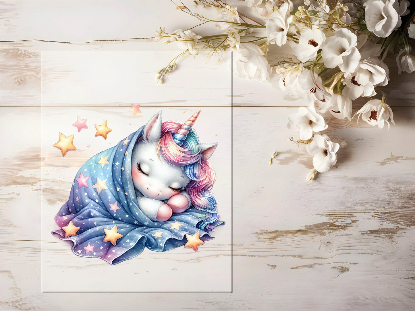 Auktion - Bügelbild - Einhorn schlafend #1259 - 15cm