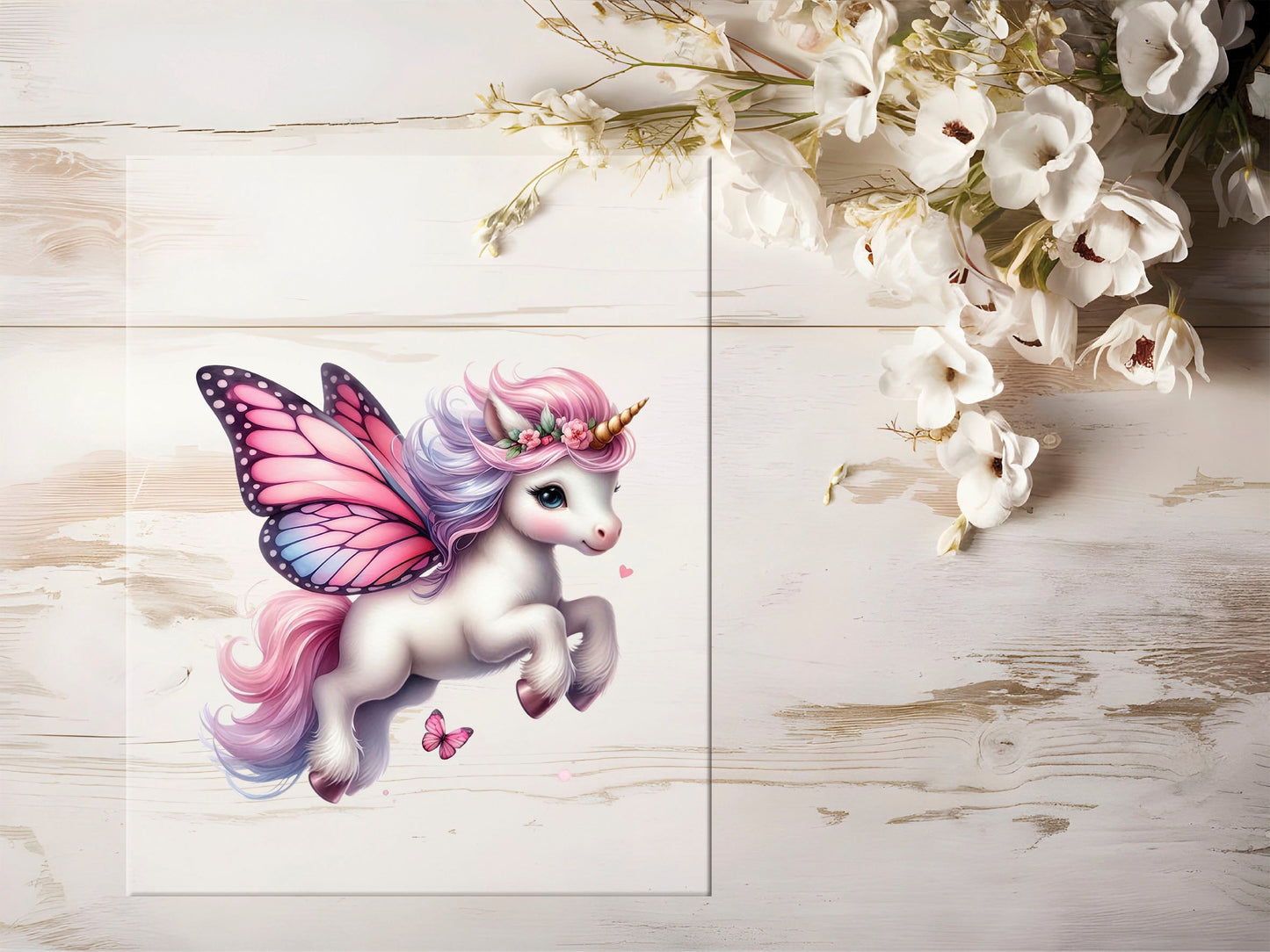 Auktion - Bügelbild - Einhorn Butterfly #1257 - 15cm