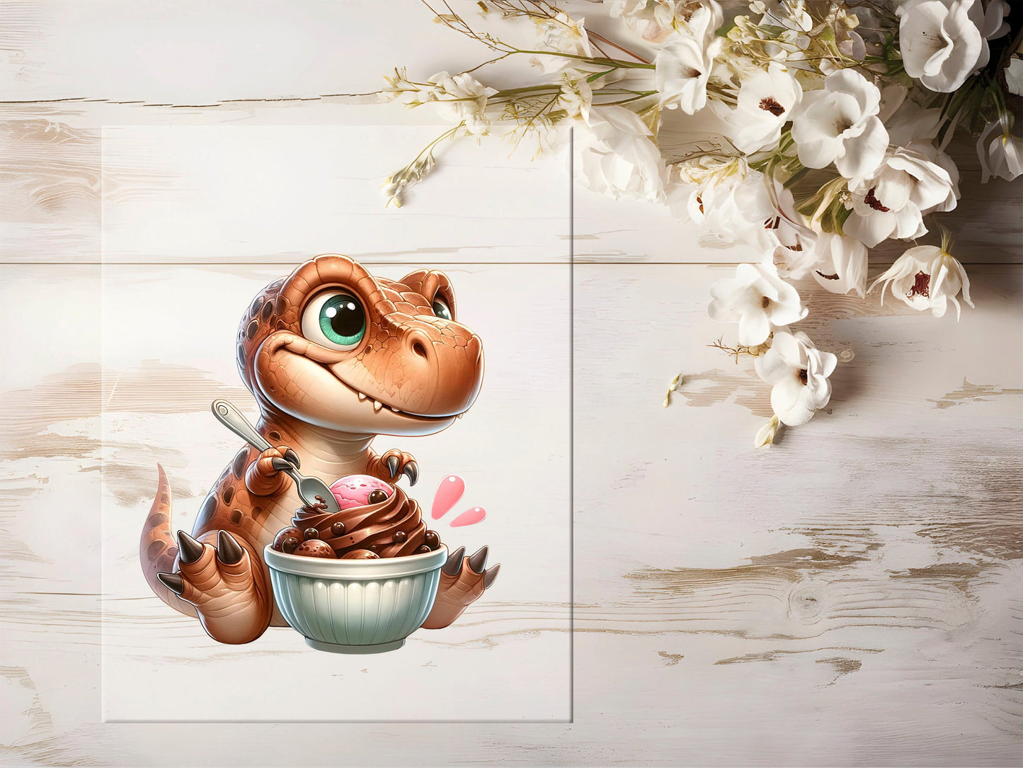 Auktion - Bügelbild - Schokoladen Dino #1404 - 20cm
