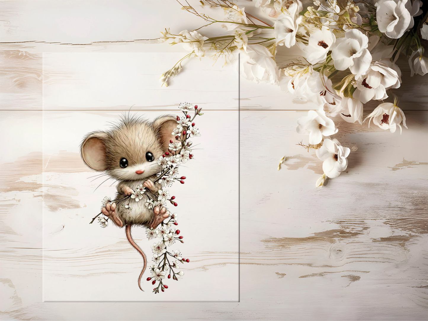 Auktion - Bügelbild - Frühlingstiere Maus #2343- 15cm