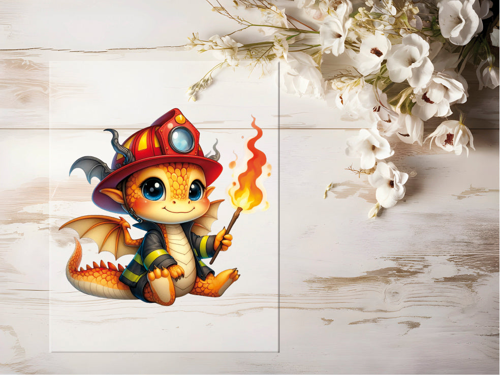 Auktion - Bügelbild - Feuerwehr Drache #0406 - 20cm