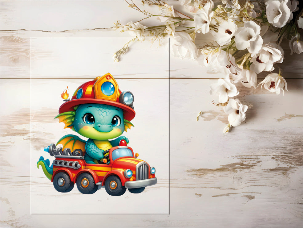 Auktion - Bügelbild - Feuerwehr Drache #0409 - 20cm
