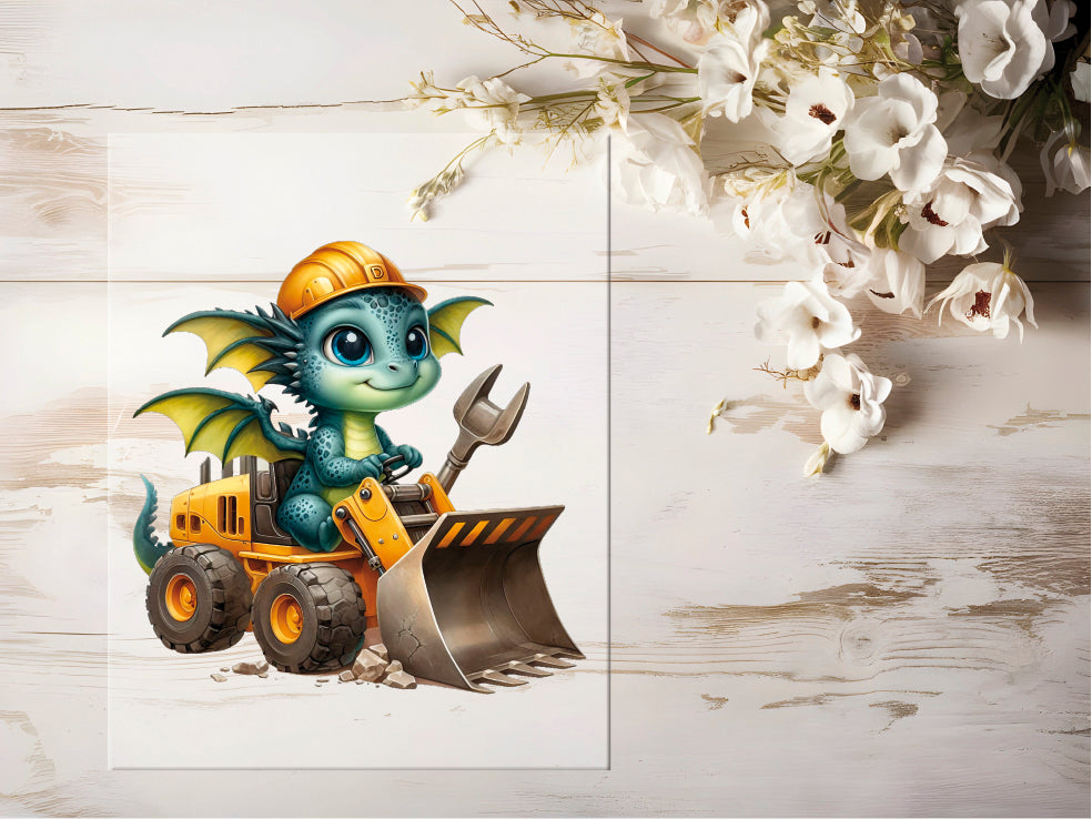 Auktion - Bügelbild - Baustellen Drache #0418 - 20cm