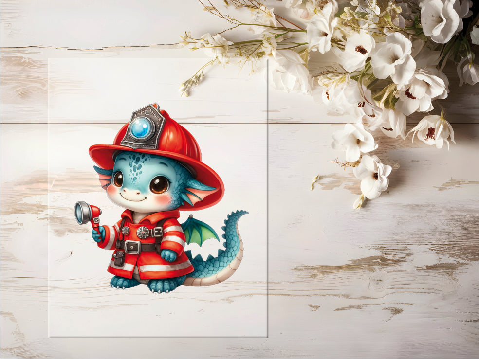 Auktion - Bügelbild - Feuerwehr Drache #0421 - 20cm