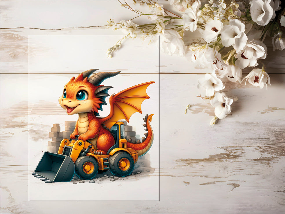 Auktion - Bügelbild - Baustellen Drache #0423 - 20cm