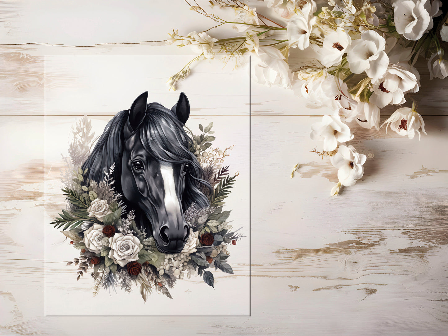Bügelbild - Pferd mit Blumen #0806