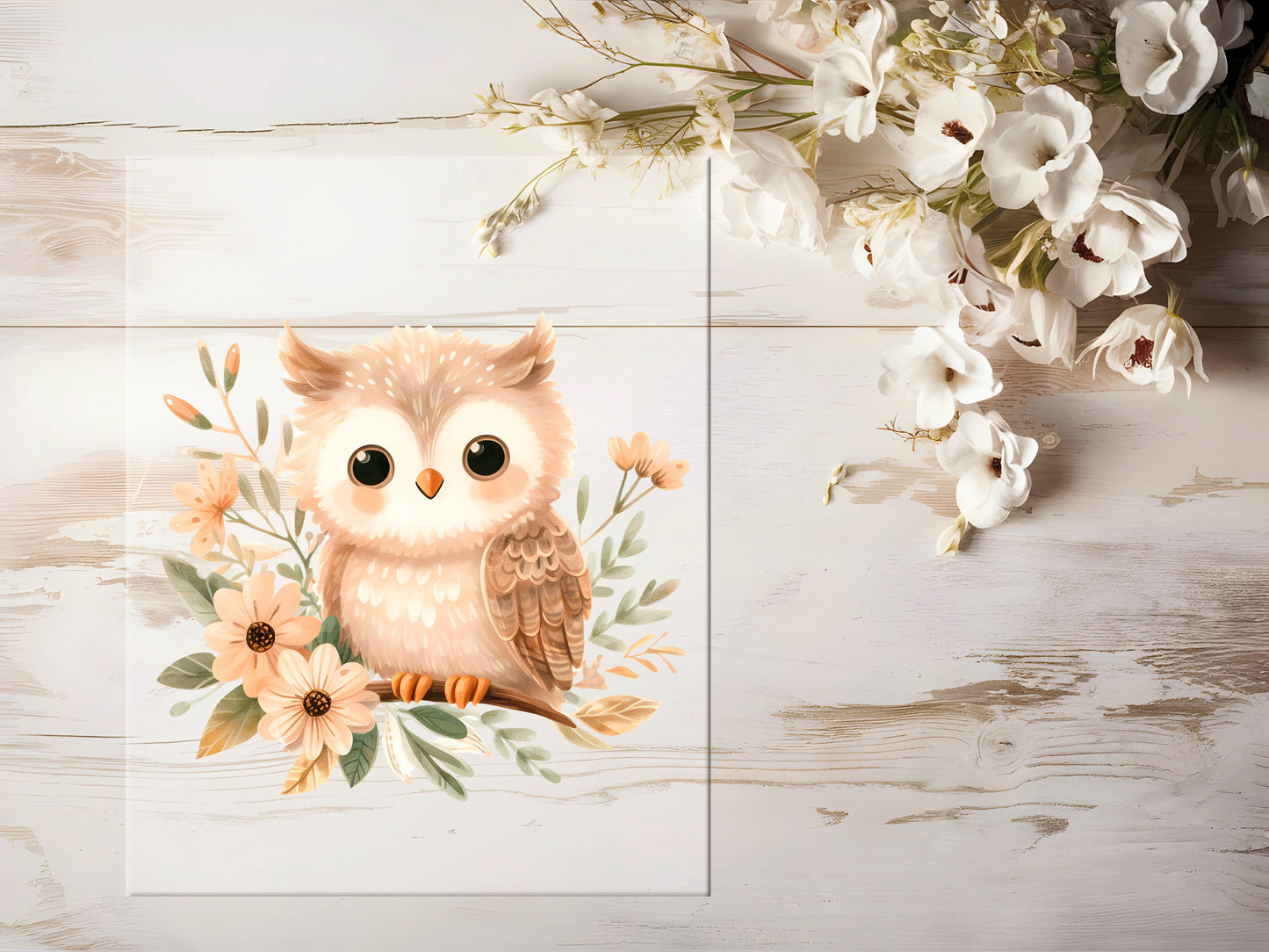 Bügelbild - Eule mit Blumen #0959