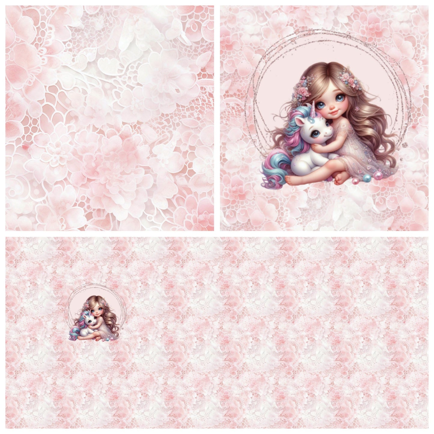 Panel mit Kombi - Baby Einhorn - Mädchen Brünett ca. 70cm