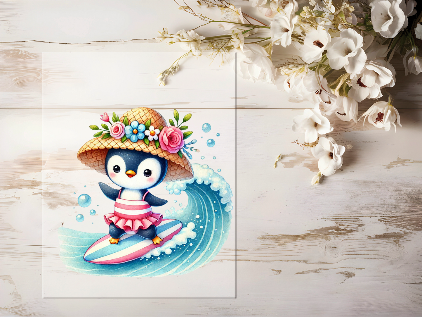 Bügelbild - Surfer Pinguin #1913