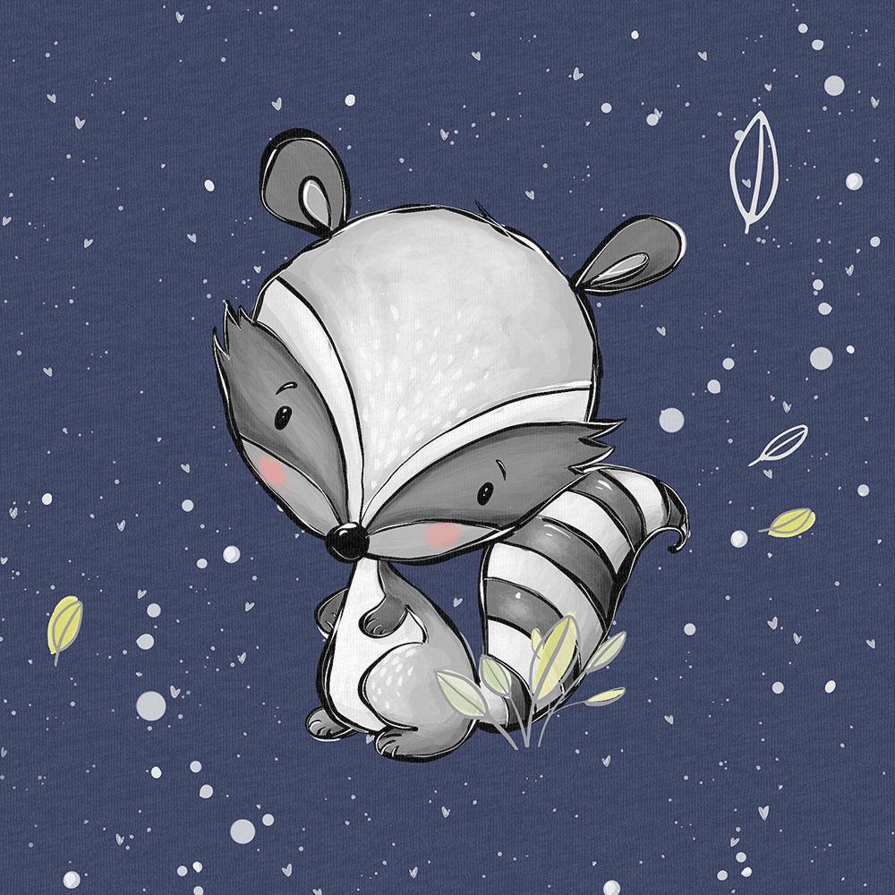 Sommersweat - Panel Waldtiere 2.0 Navy - Waschbär