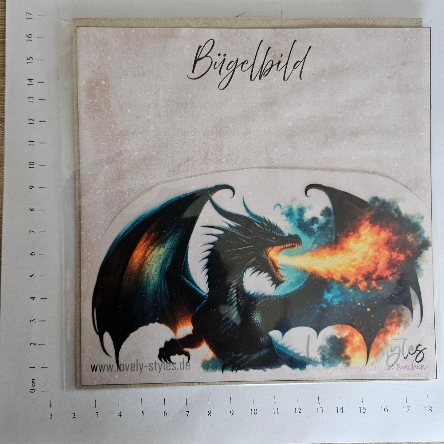 Bügelbild - ca. 15cm - Drache Schwarz