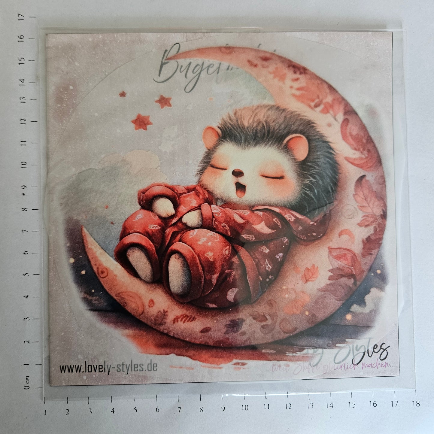 Bügelbild - ca. 15cm - Igel im Mond