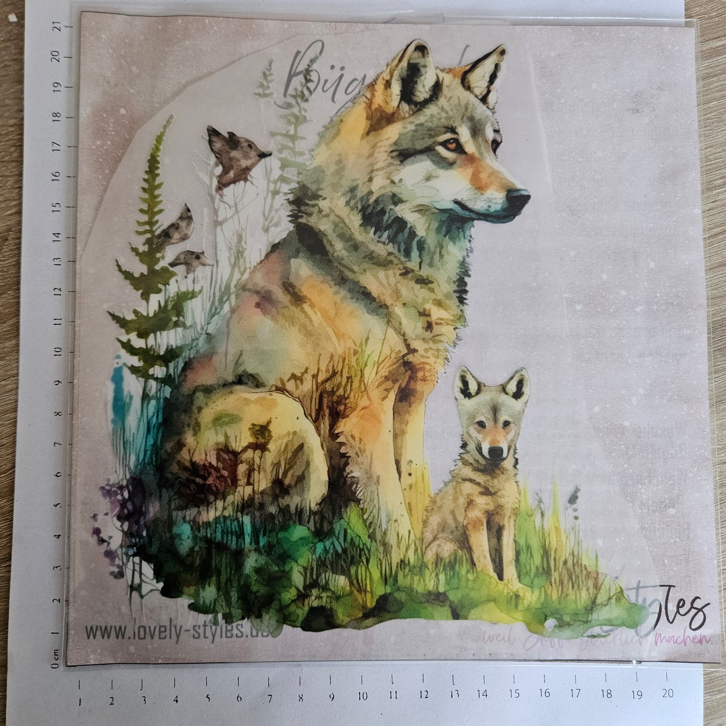 Bügelbild - ca. 20cm - Wolf Mama mit Baby