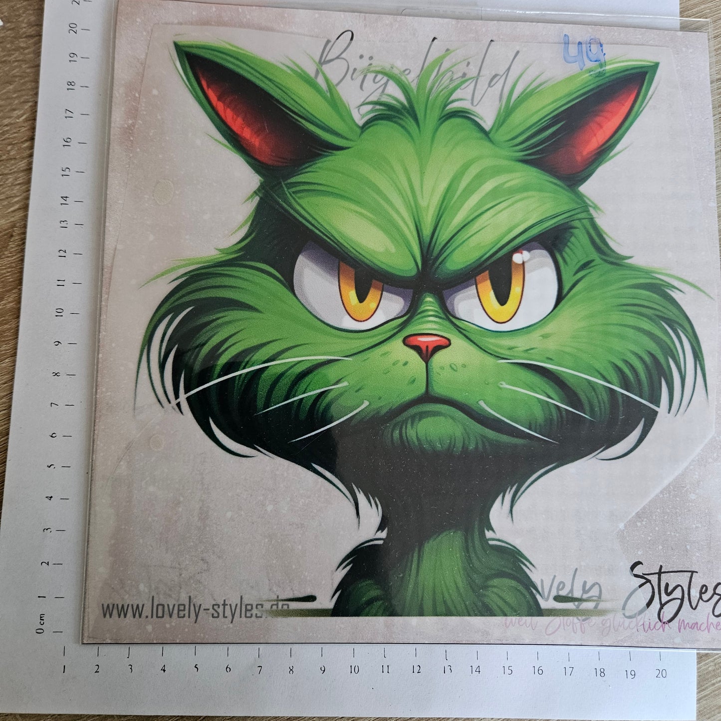 Bügelbild - ca. 20cm - Grüne Katze