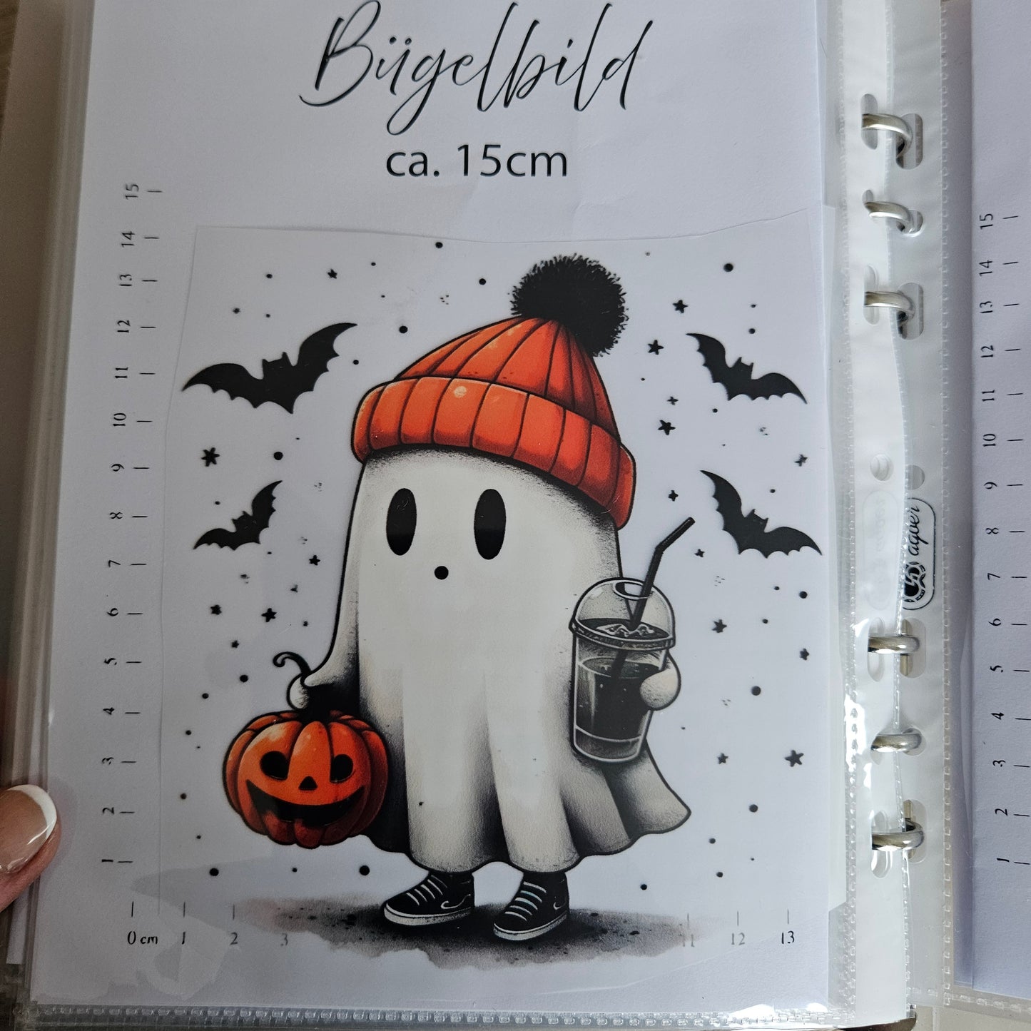Bügelbild - ca. 15cm - Geist mit Kürbis