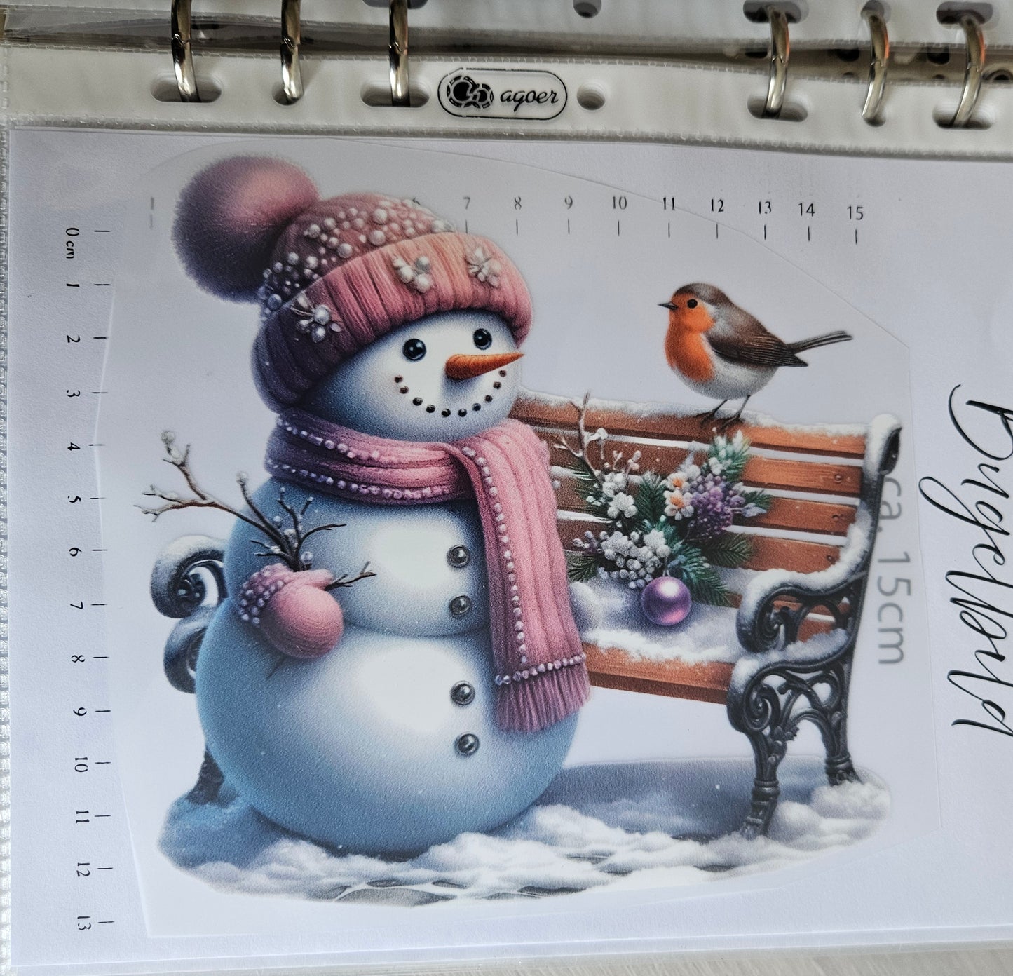 Bügelbild - ca. 15cm - Schneemann Rosa