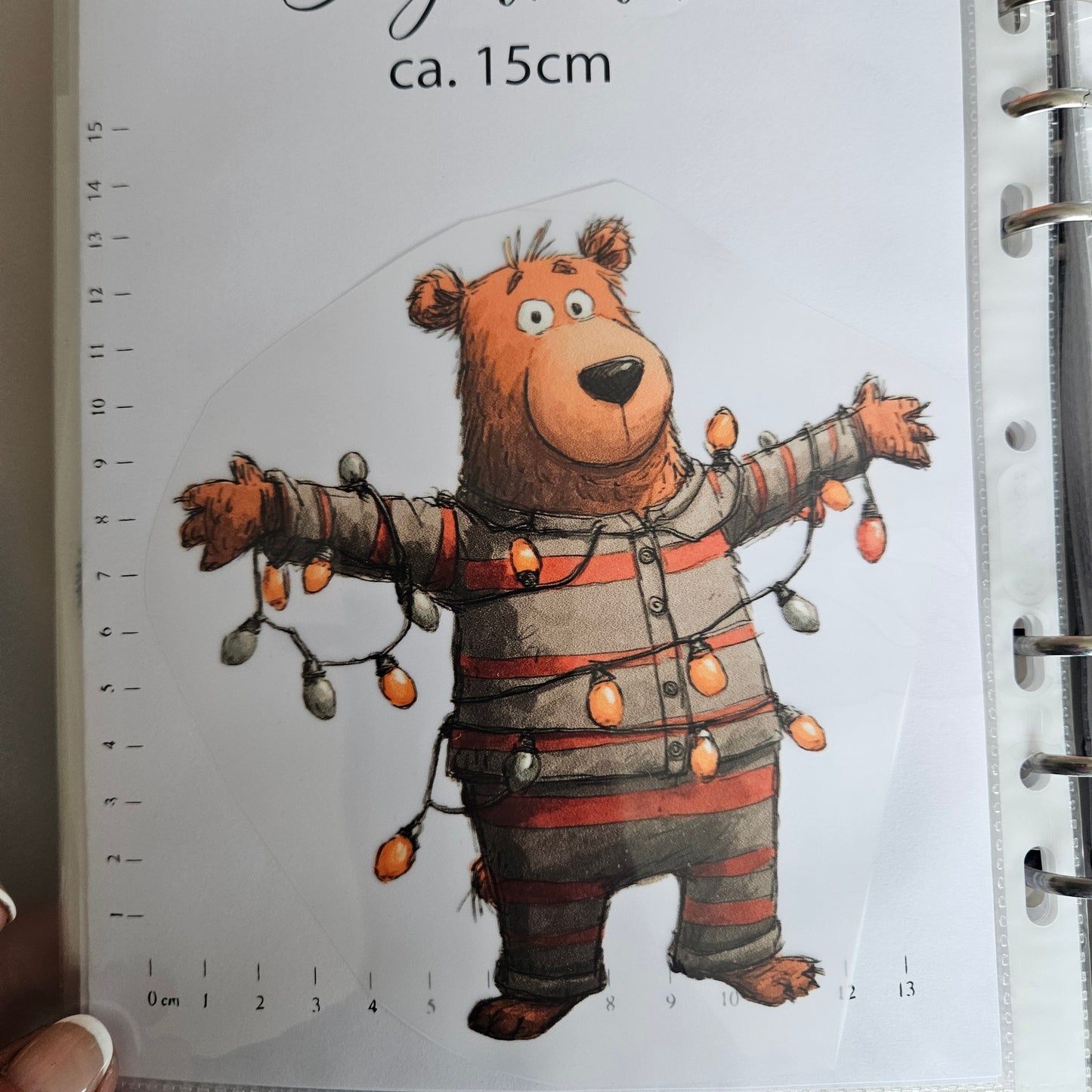 Bügelbild - ca. 15cm - Bär mit Lichterkette
