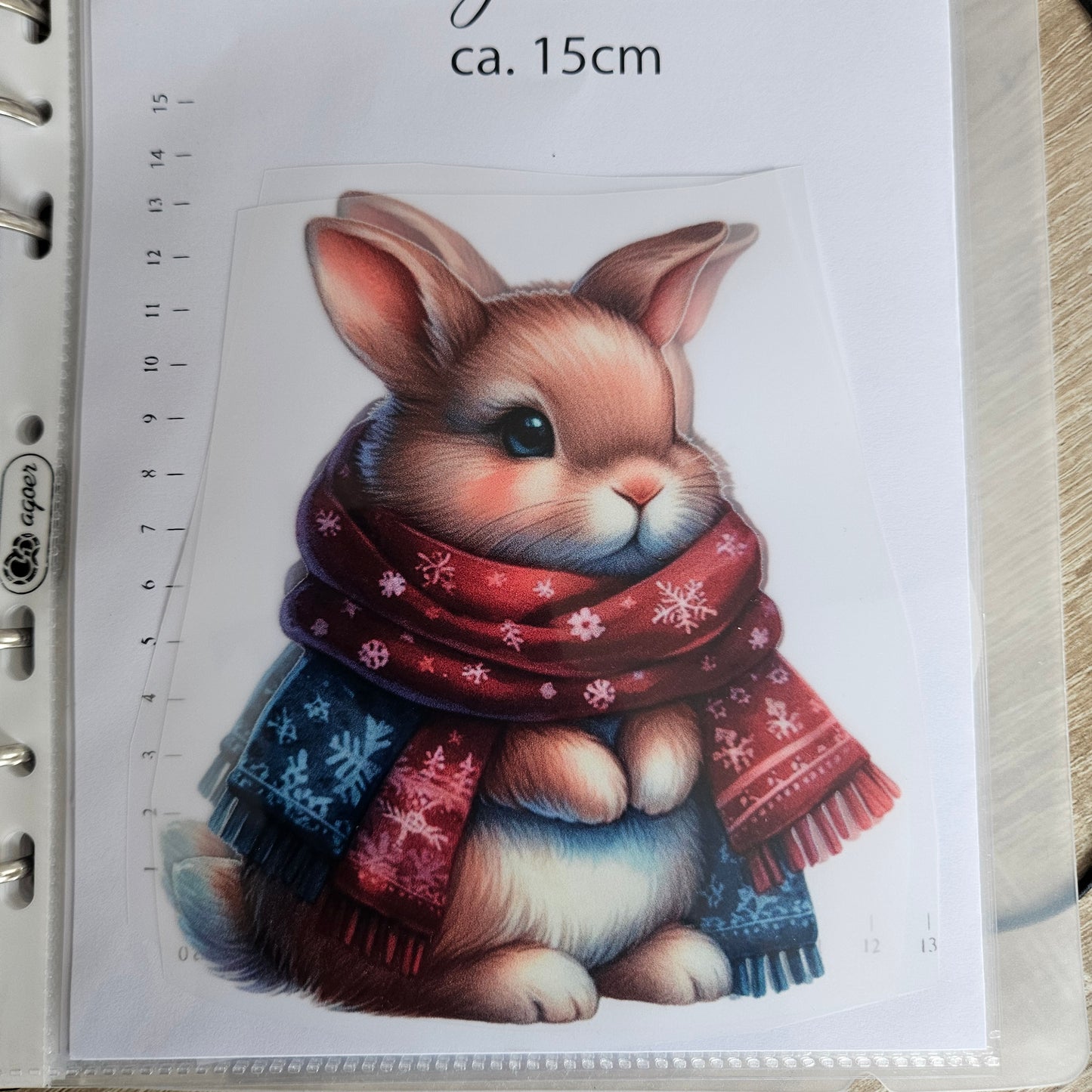 Bügelbild - ca. 15cm - Hase mit Schal