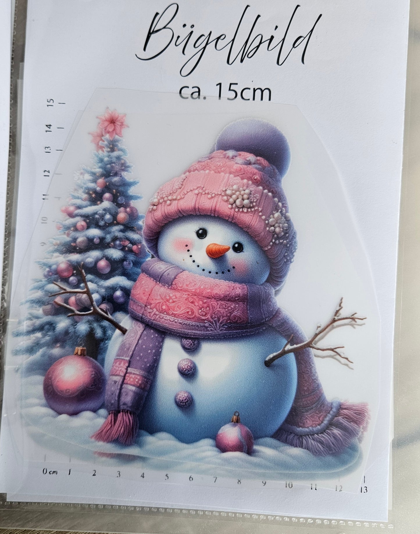 Bügelbild - ca. 15cm - Schneemann Rosa