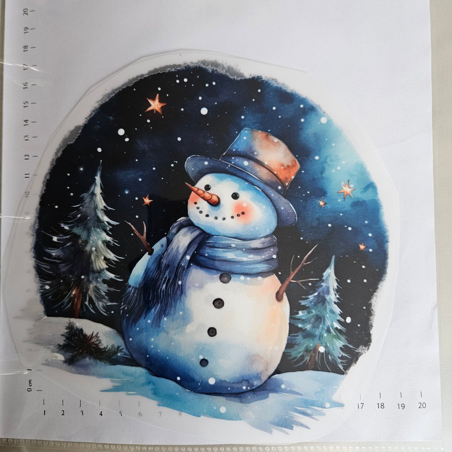 Bügelbild - ca. 20cm - Schneemann Nacht