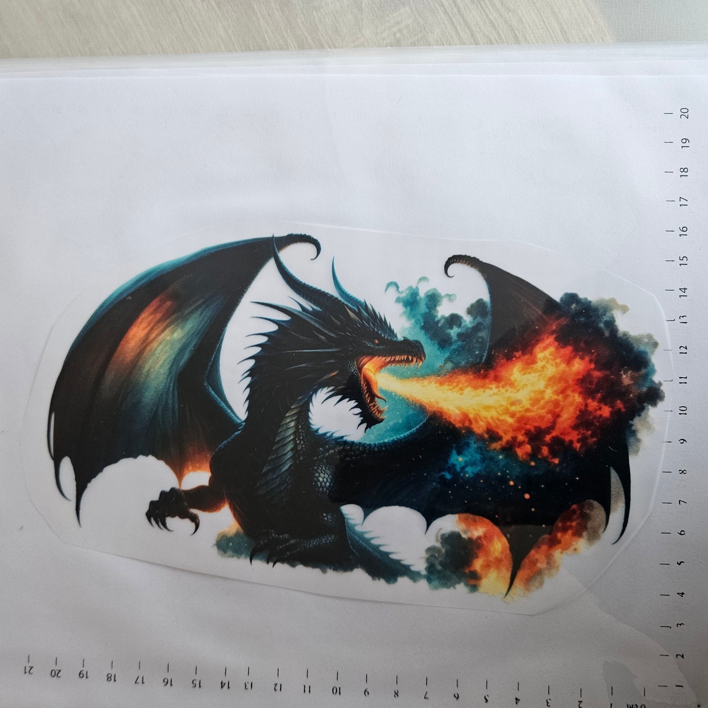 Bügelbild - ca. 20cm - Drache Feuer Schwarz