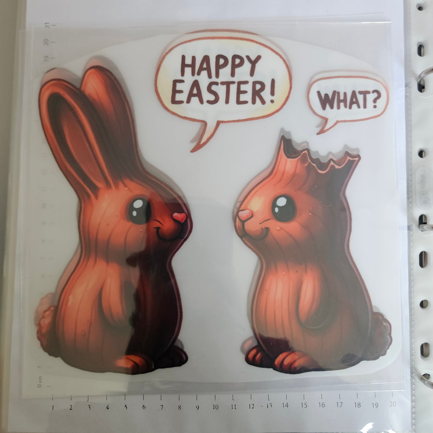 Bügelbild - ca. 20cm - Happy Easter Schokohasen
