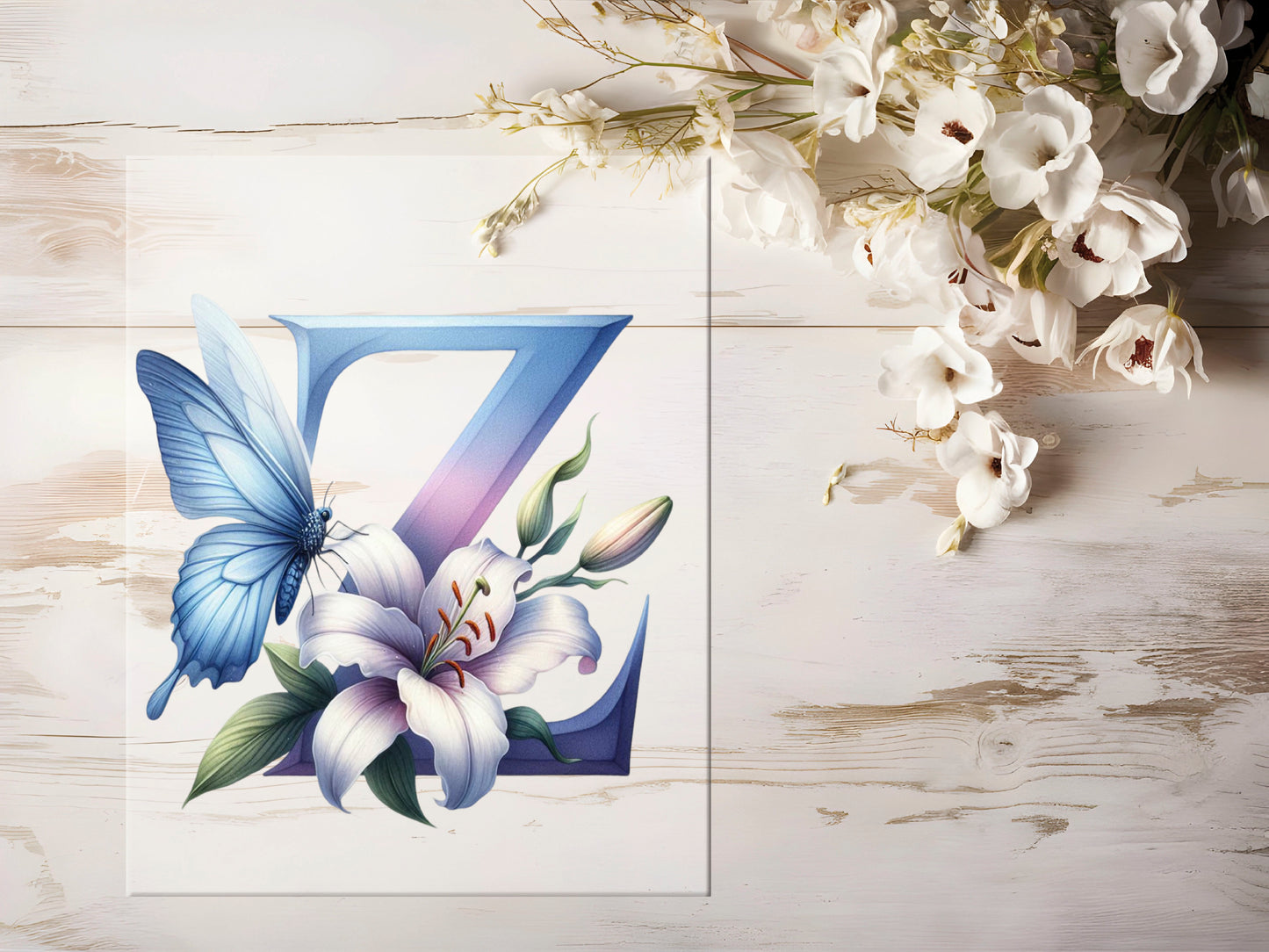 Bügelbild - Buchstaben - Blaue Blumen