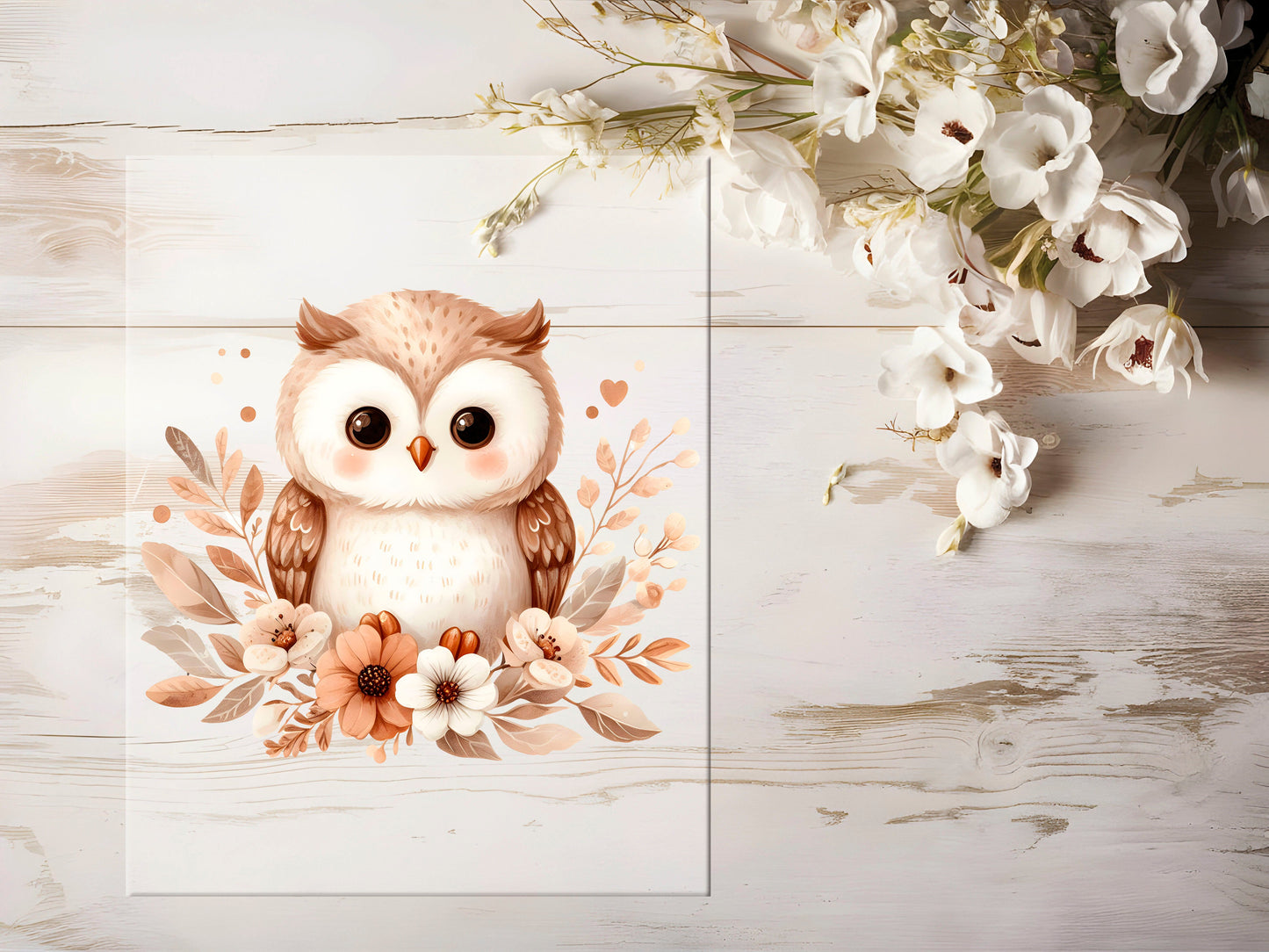Bügelbild - Eule mit Blumen #0993