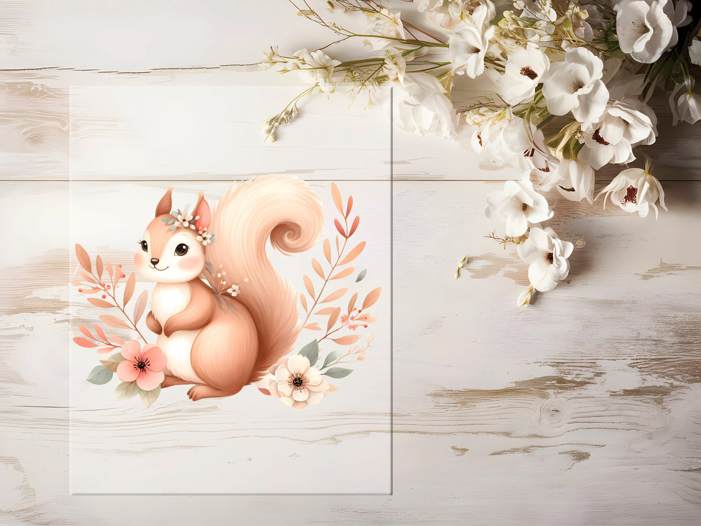 Bügelbild - Eichhörnchen mit Blumen #0992