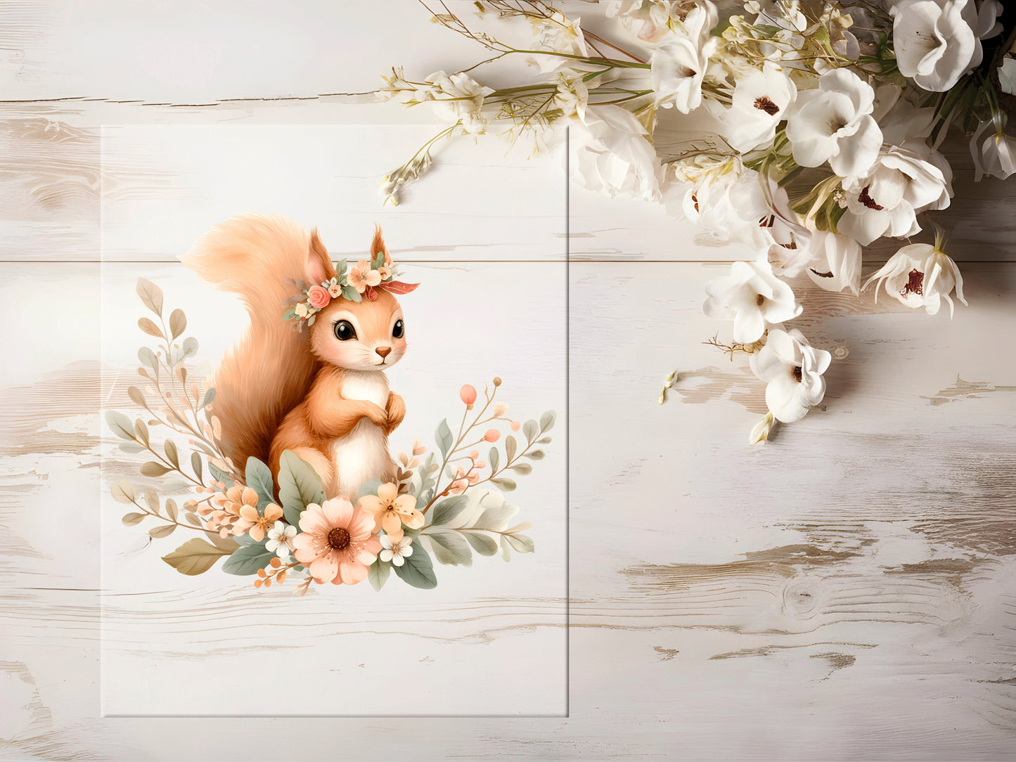 Bügelbild - Eichhörnchen mit Blumen #0986