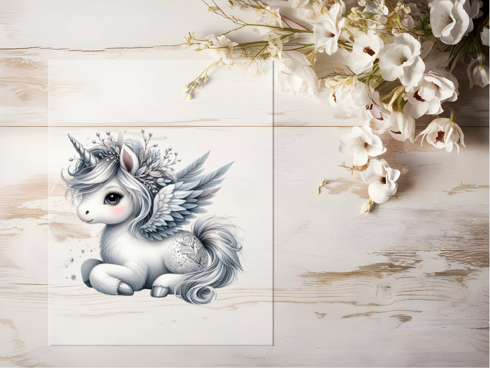 Auktion - Bügelbild - Winter Einhorn Silber #0752 - 15cm