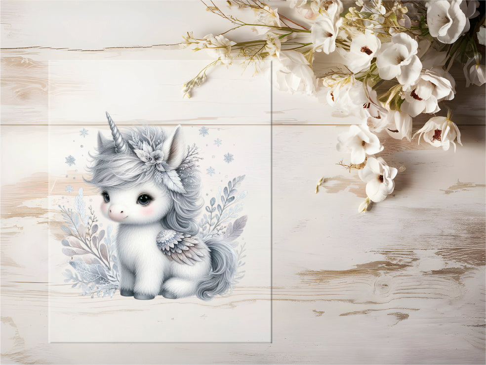 Auktion - Bügelbild - Winter Einhorn Silber #0753 - 15cm