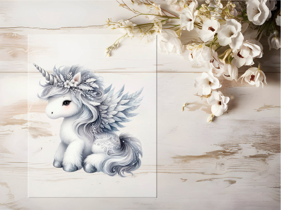 Auktion - Bügelbild - Winter Einhorn Silber #0754 - 15cm