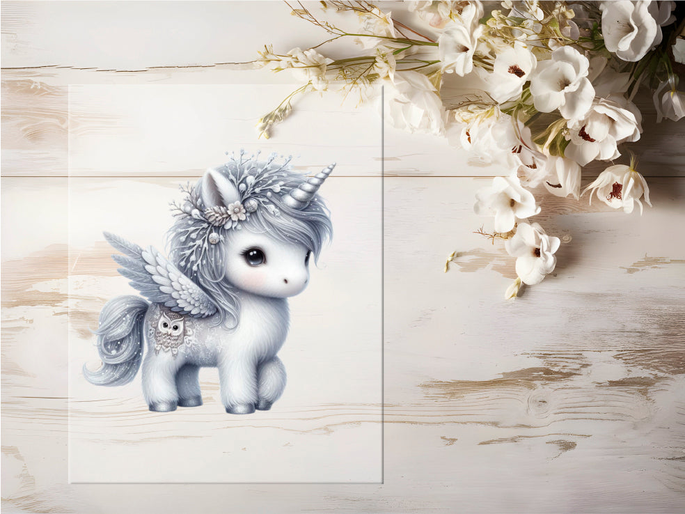 Auktion - Bügelbild - Winter Einhorn Silber #0756 - 15cm