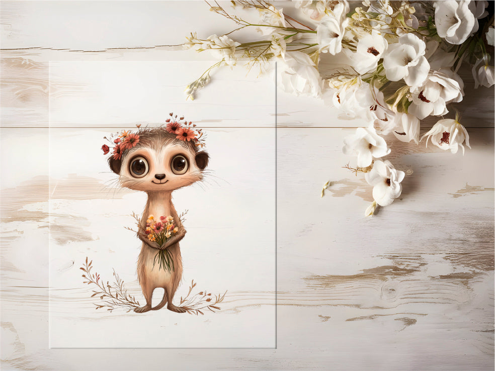 Bügelbild - Erdmännchen mit Blumen #0663