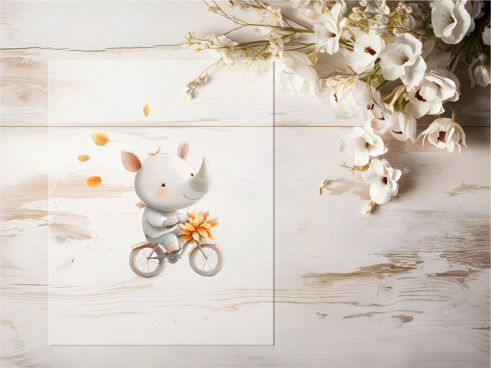 Bügelbild - Nashorn mit Fahrrad #0678