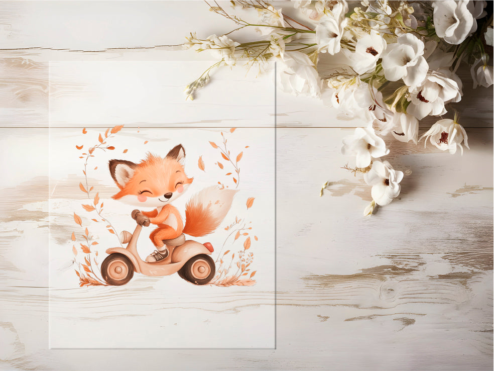 Bügelbild - Fuchs mit Roller #0682