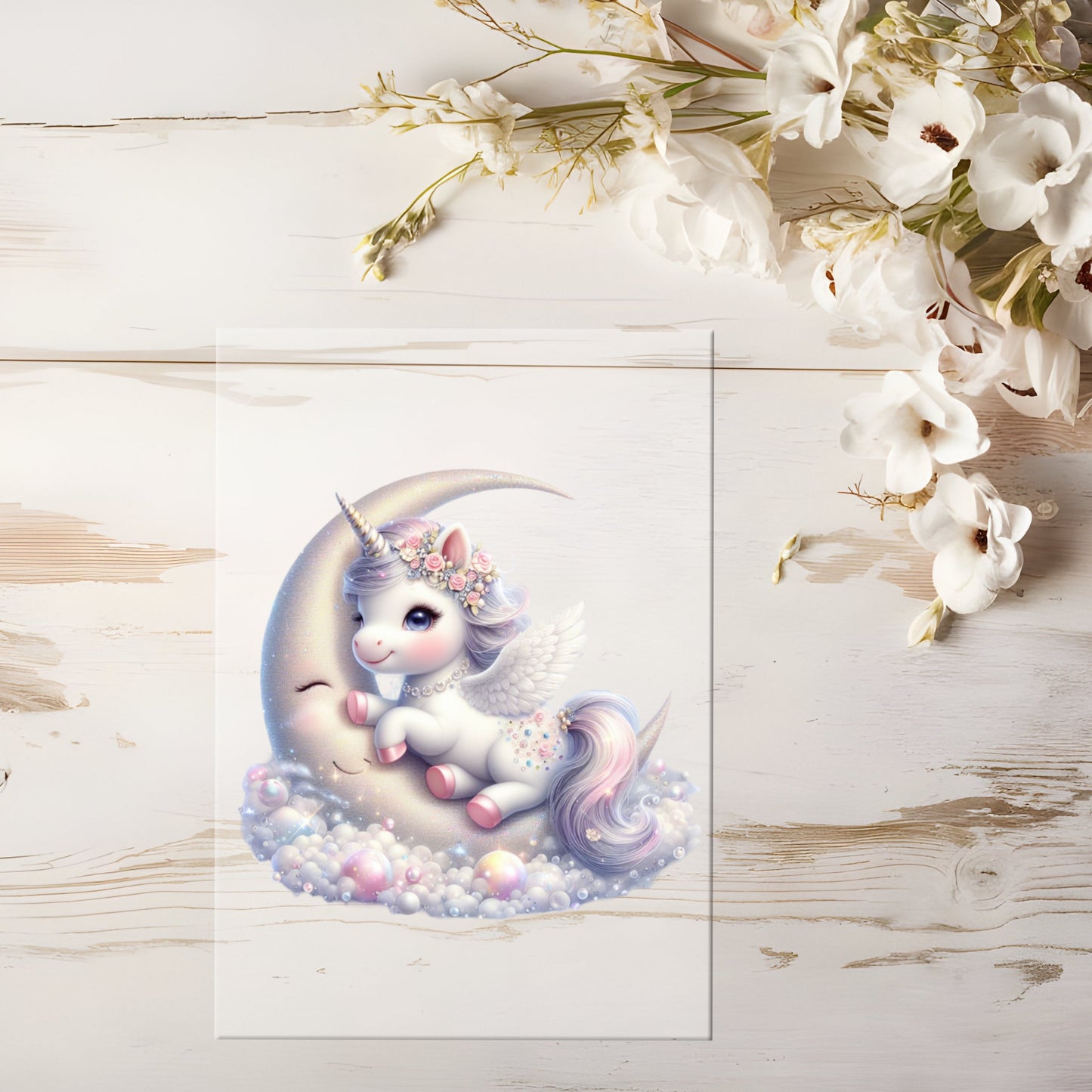 Auktion - Bügelbild - Einhorn Mond #0604 - 15cm