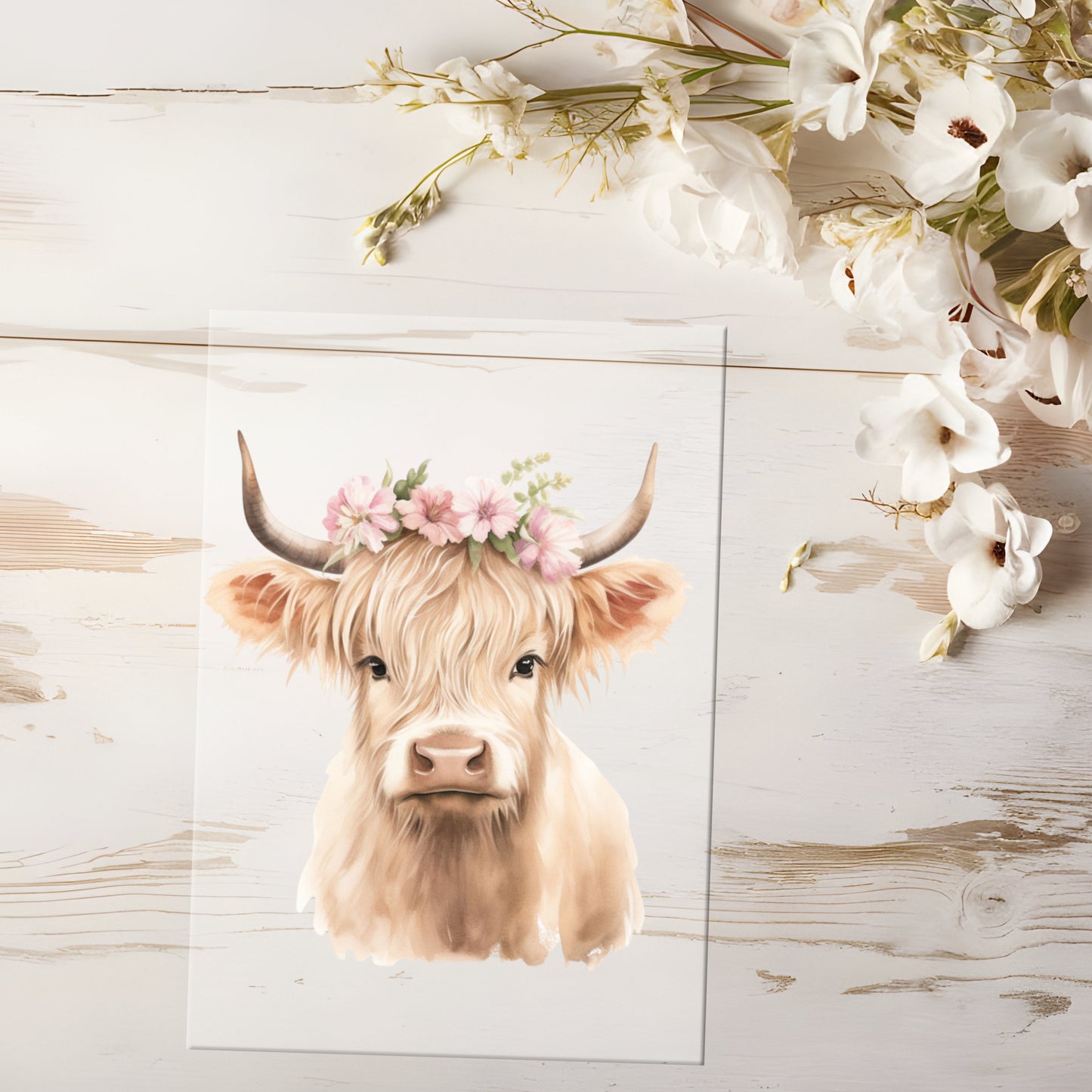 Bügelbild - Flowers Highland Cow #0594