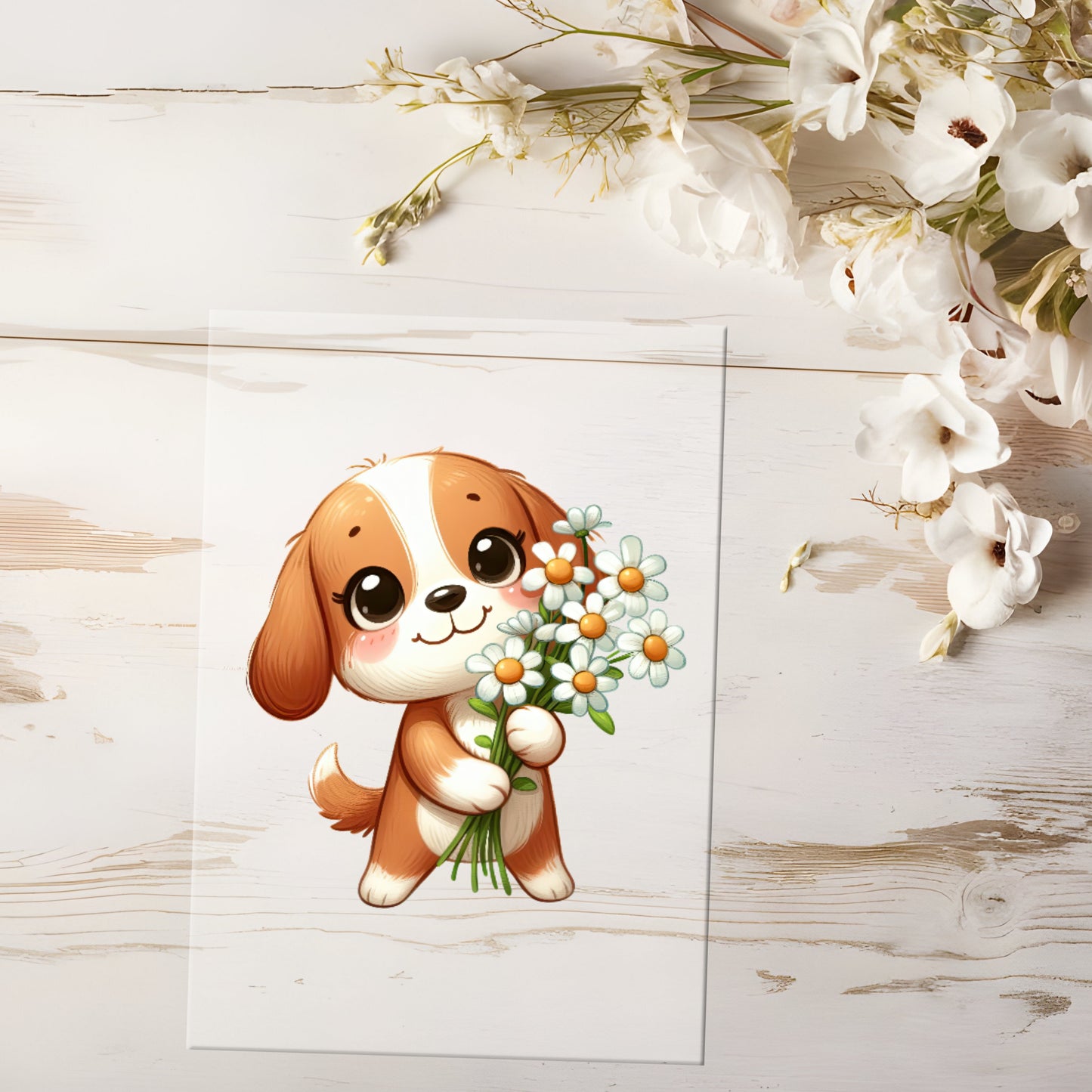 Bügelbild - Hund mit Blume #0586