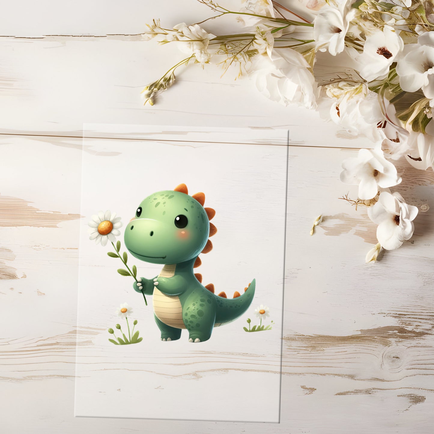 Bügelbild - Dino mit Blume #0569