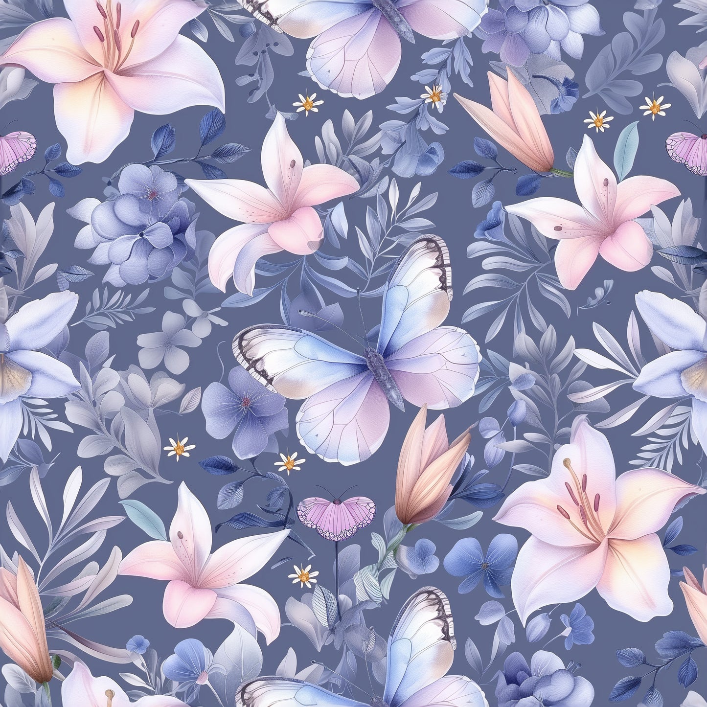 Auktion - 0,5m Jersey - Blumen & Schmetterling Dusty Lila