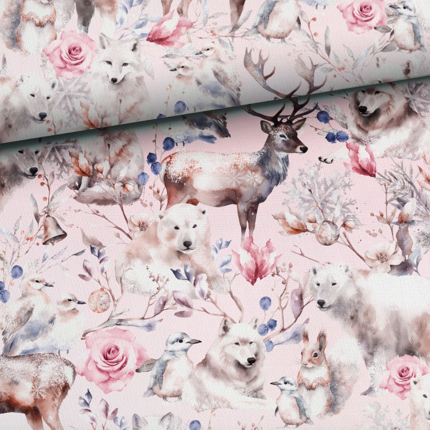 Jersey - Waldtiere mit Blumen Rosa