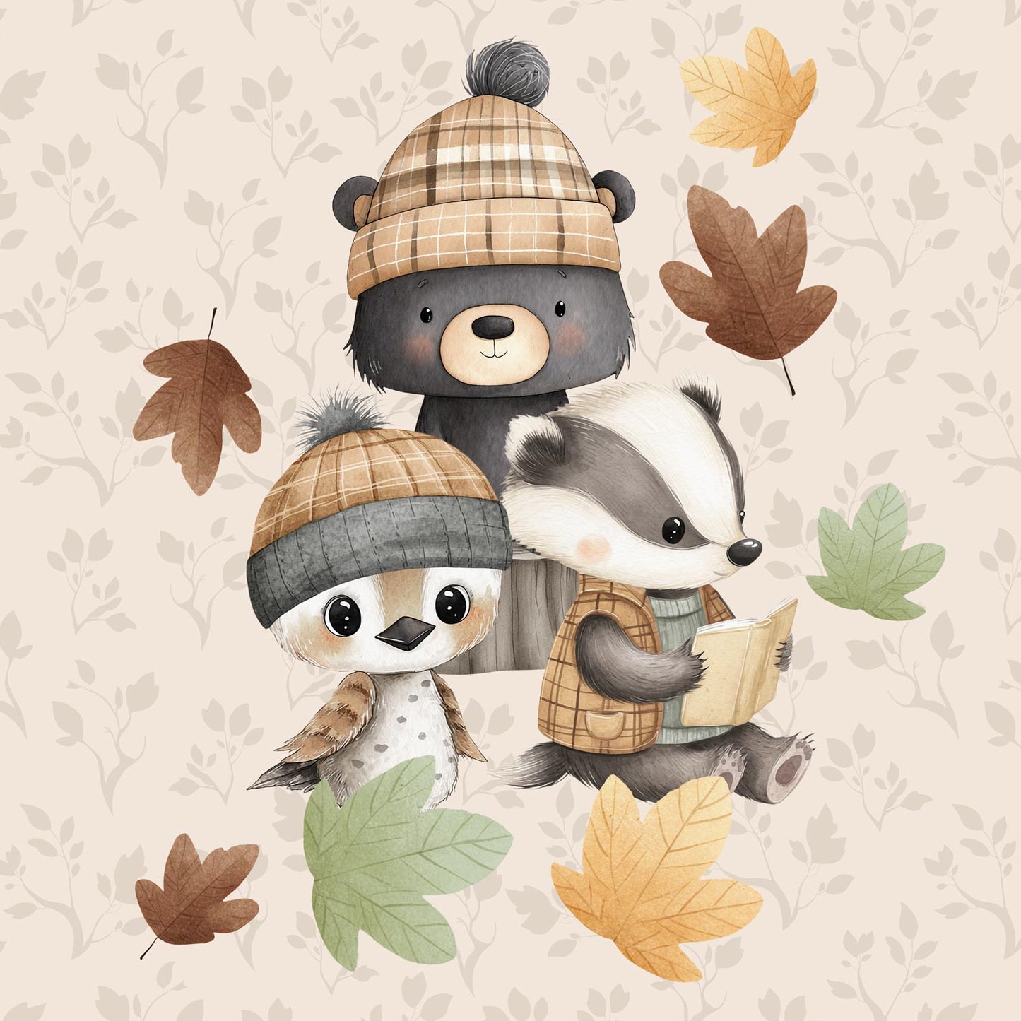 Sommersweat - Panel - Süße Herbsttiere Gruppe