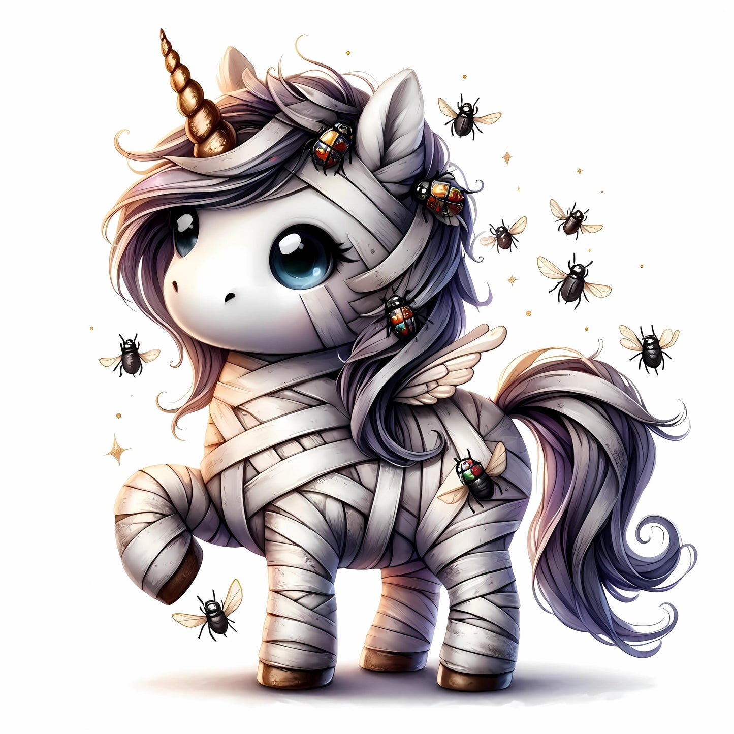 Auktion - Bügelbild - Halloween Einhorn Mumie 3 - 15cm