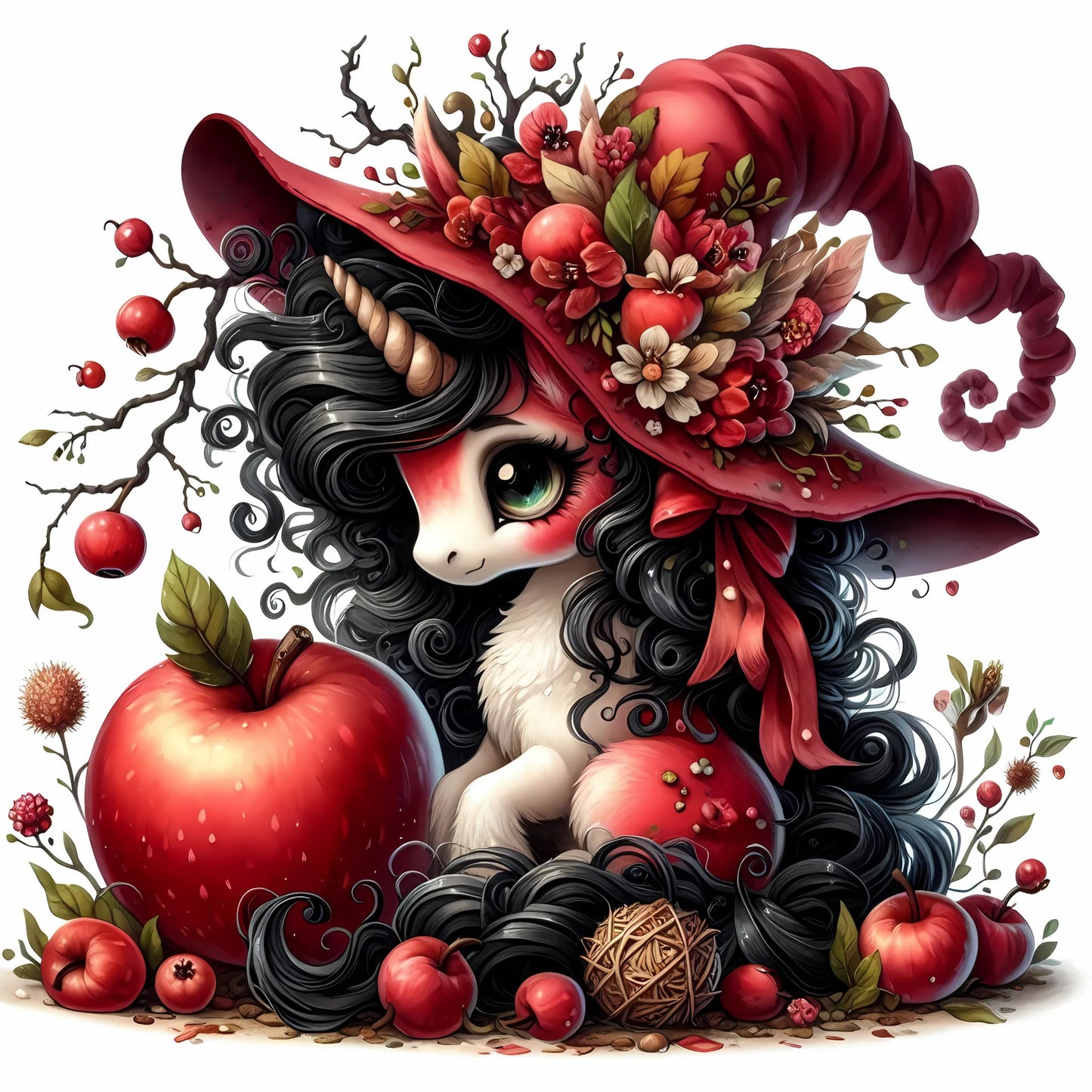 Auktion - Bügelbild - Halloween Einhorn Rot 9 - 15cm